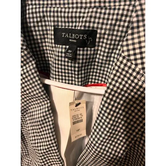 Talbots Womens Black and White
Gingham Checked One Button Blazer
Size 16 Petite - Picture 2 of 5